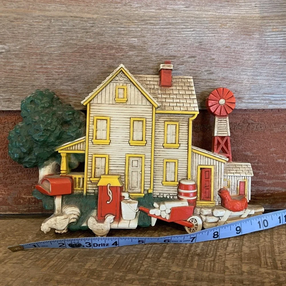 HOMCO Farm House Barn Wall Art 1975 #7369 Chickens Horse Windmill Silo LOT OF 2